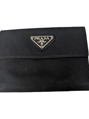 PRADA Small Bifold Black Men's Nylon Small Wallet Clutch Unisex Designer Purse
